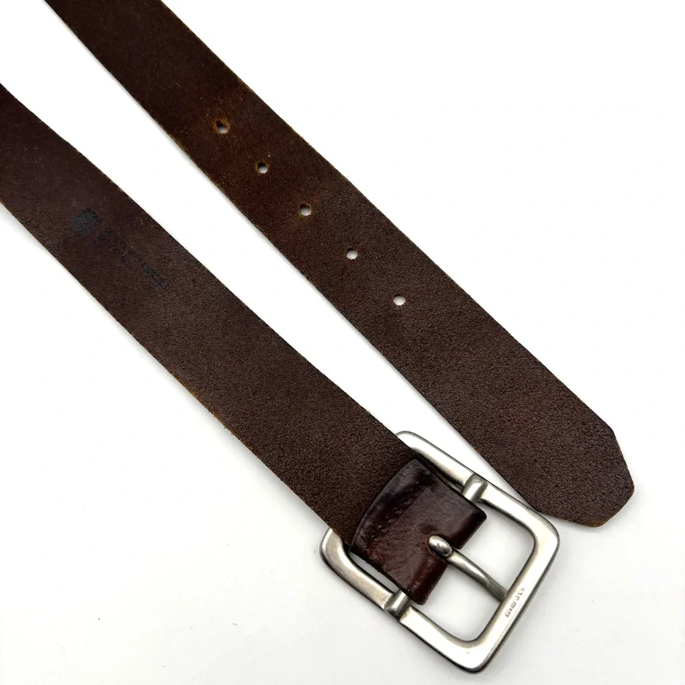 Vintage 90s GAP Brown Genuine Cow Leather Brass Buckle Belt 40 Made in USA